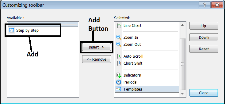 Add Buttons to the Charts Toolbar by Customizing MT4 Bitcoin Charts Toolbar - MT4 Crypto Charts Toolbar Menu PDF