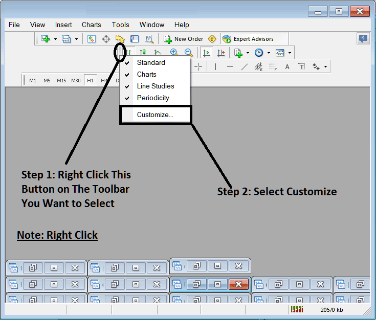 How Do I Customize the Standard Toolbar on the MetaTrader 5 Software?