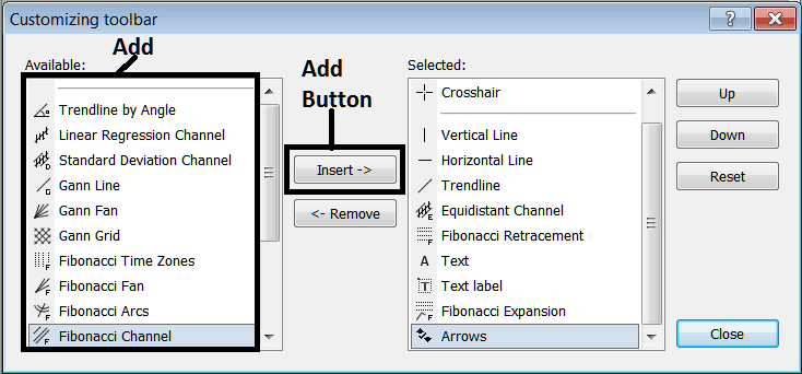 Add Line Tools to the Line Studies Toolbar on MT5 - MT5 BTCUSD Crypto Trading Line Studies Toolbar Menu PDF