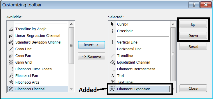 How to Add Fibonacci Expansion Indicator on Line Studies Toolbar - MT5 Bitcoin Charts Toolbars