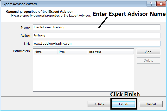 Enter Name of New Automated Crypto EA Before Adding it to MetaTrader 5 - MT5 Crypto Expert Advisor Download