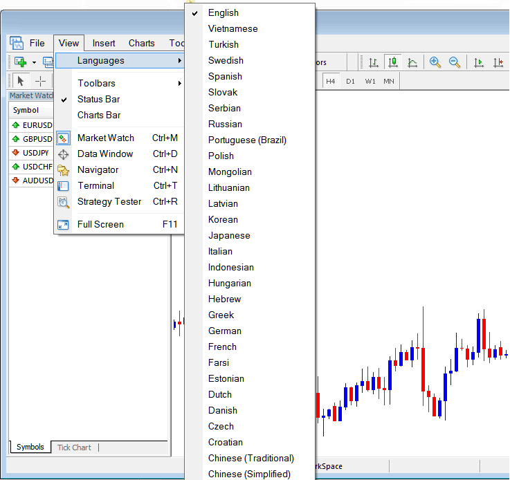 Changing Language of MetaTrader 5 Bitcoin Trading Software - MT5 BTCUSD Crypto Trading Platform Setup for PC