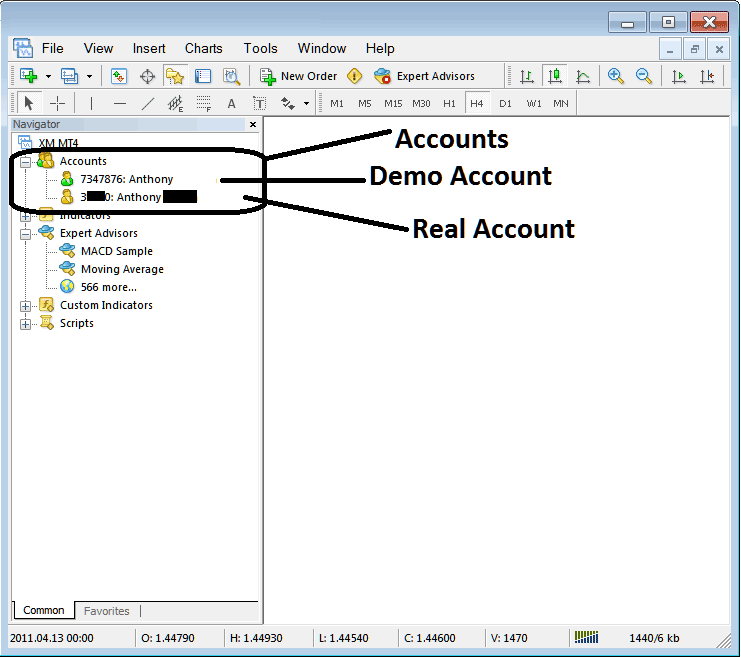 Demo Account and Real Account on MT5 - MT5 BTCUSD Crypto Software - How to Use MT5 Platform Navigator Window PDF