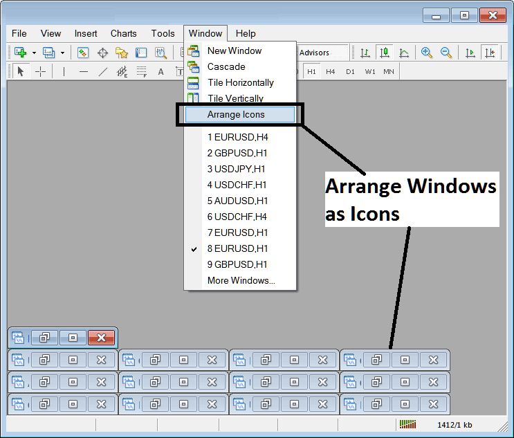 Arrange crypto charts as Icons in MT5 - Open Charts List in MT5 - MT5 Open bitcoin Charts List on MT5